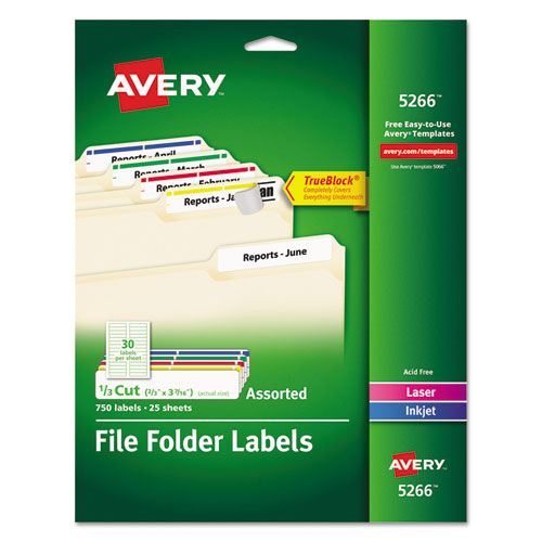 Permanent TrueBlock File Folder Labels with Sure Feed Technology, 0.66 x 3.44, White, 30/ Sheet, 25 Sheets/ Pack
