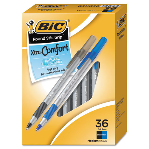 Round Stic Grip Xtra Comfort Stick Ballpoint Pen, 1.2mm, Assorted Ink/ Barrel, 36/ Pack