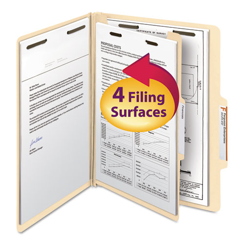 Manila Four- and Six- Section Top Tab Classification Folders, 1 Divider, Letter Size, Manila, 10/ Box