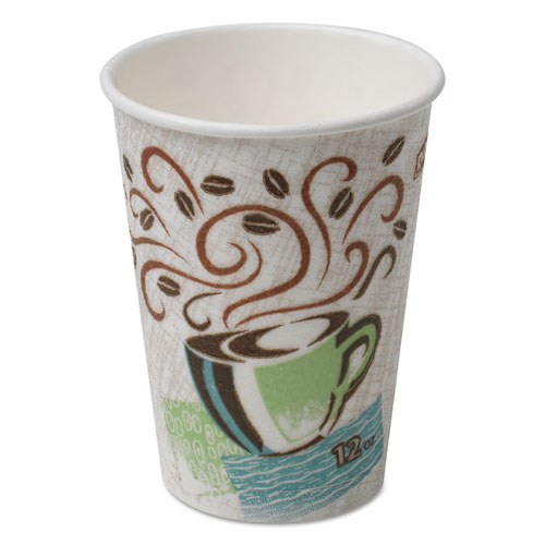 One paper hot cup with a design of a coffee mug drawn on