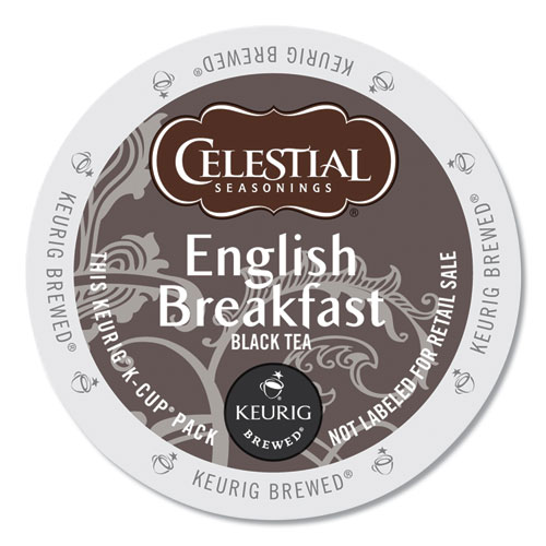 A single serving K-Cup of Celestial English Breakfast tea