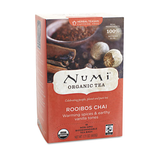 A box of Numi Rooibos Organic Chai Tea bags