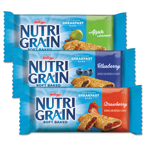 three Nutrigrain granola bars, apple, blueberry, strawberry