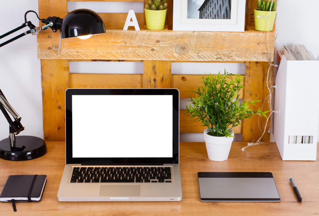 Desk with a laptop on it