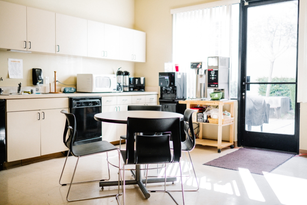 an empty well naturally lit break room