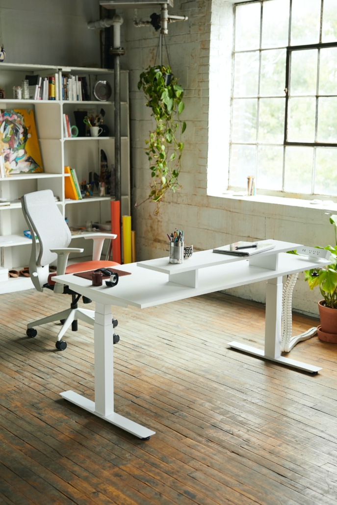 White sit-stand workstation