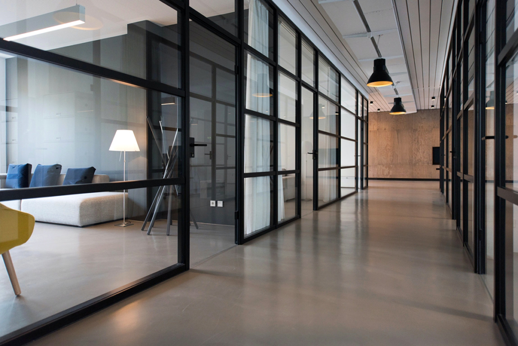 office corridor with high-touch surfaces